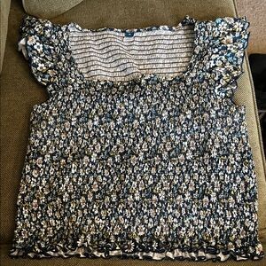 Old Navy Floral Smocked Blouse - Blue and White